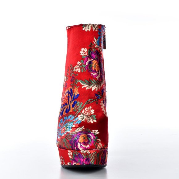 Bamboo Connection-02M Red Floral Bootie - Picture 2 of 5
